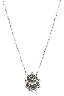 White Finish Floral Long Necklace In Sterling Silver