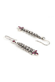 Silver Finish Red Stone Dangler Earrings In Sterling Silver