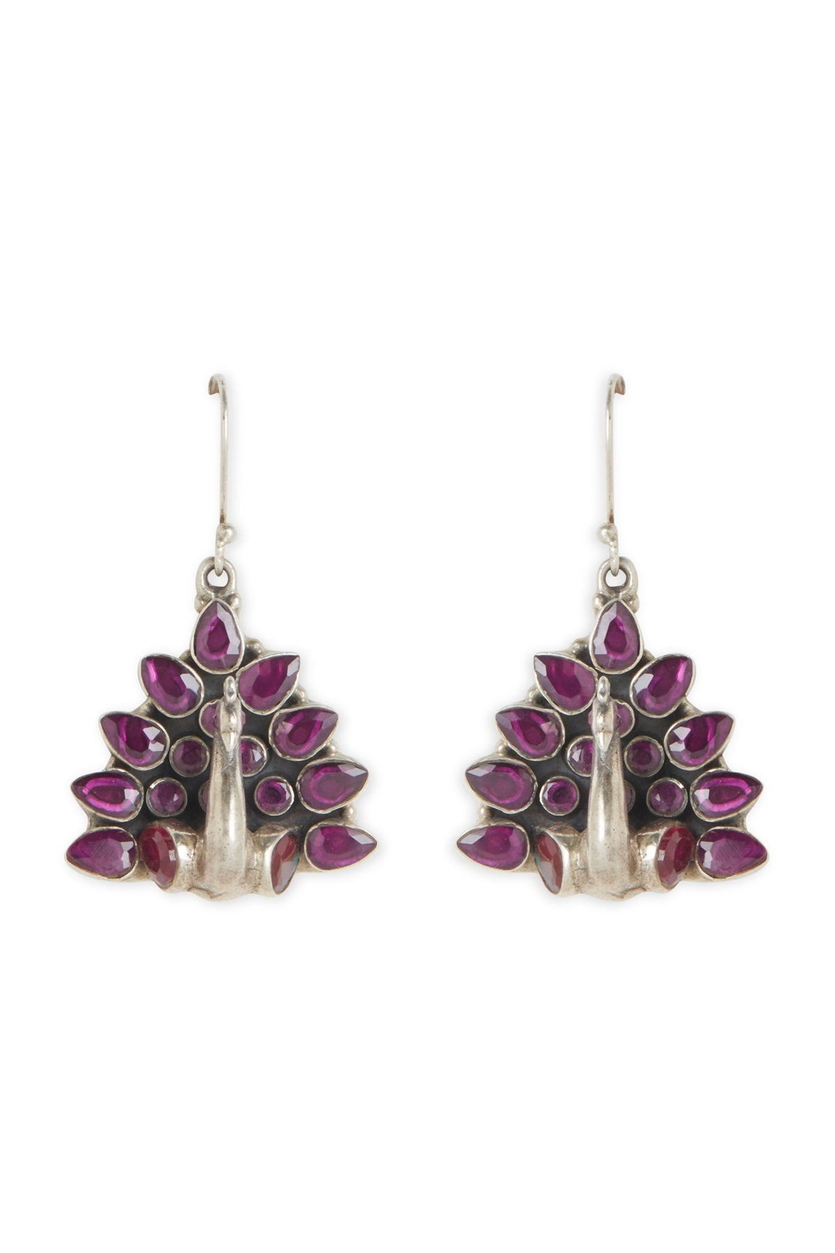 White Finish Pink Stone Dangler Oxidised Earrings In Sterling Silver