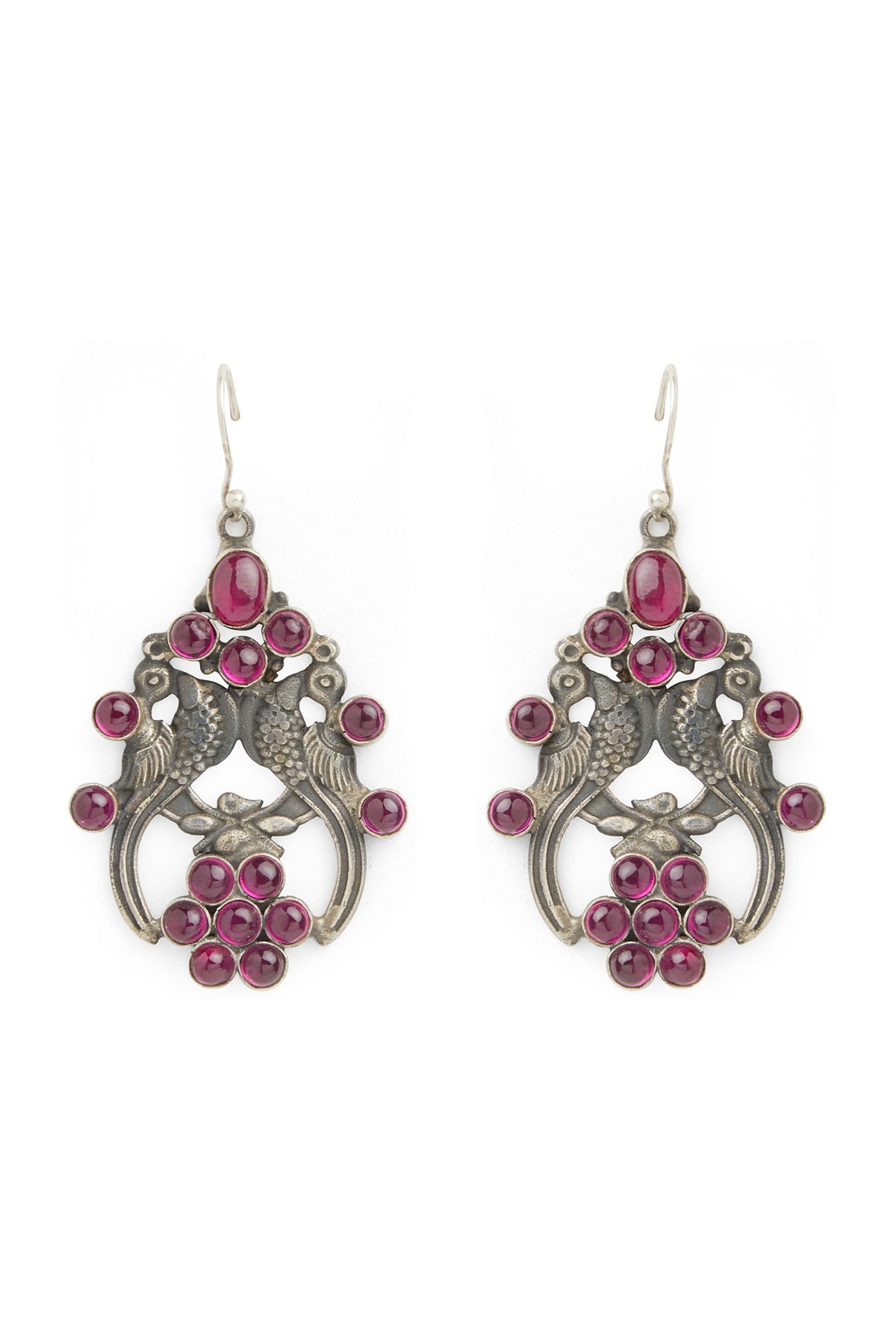White Finish Pink Stone Dangler Earrings In Sterling Silver