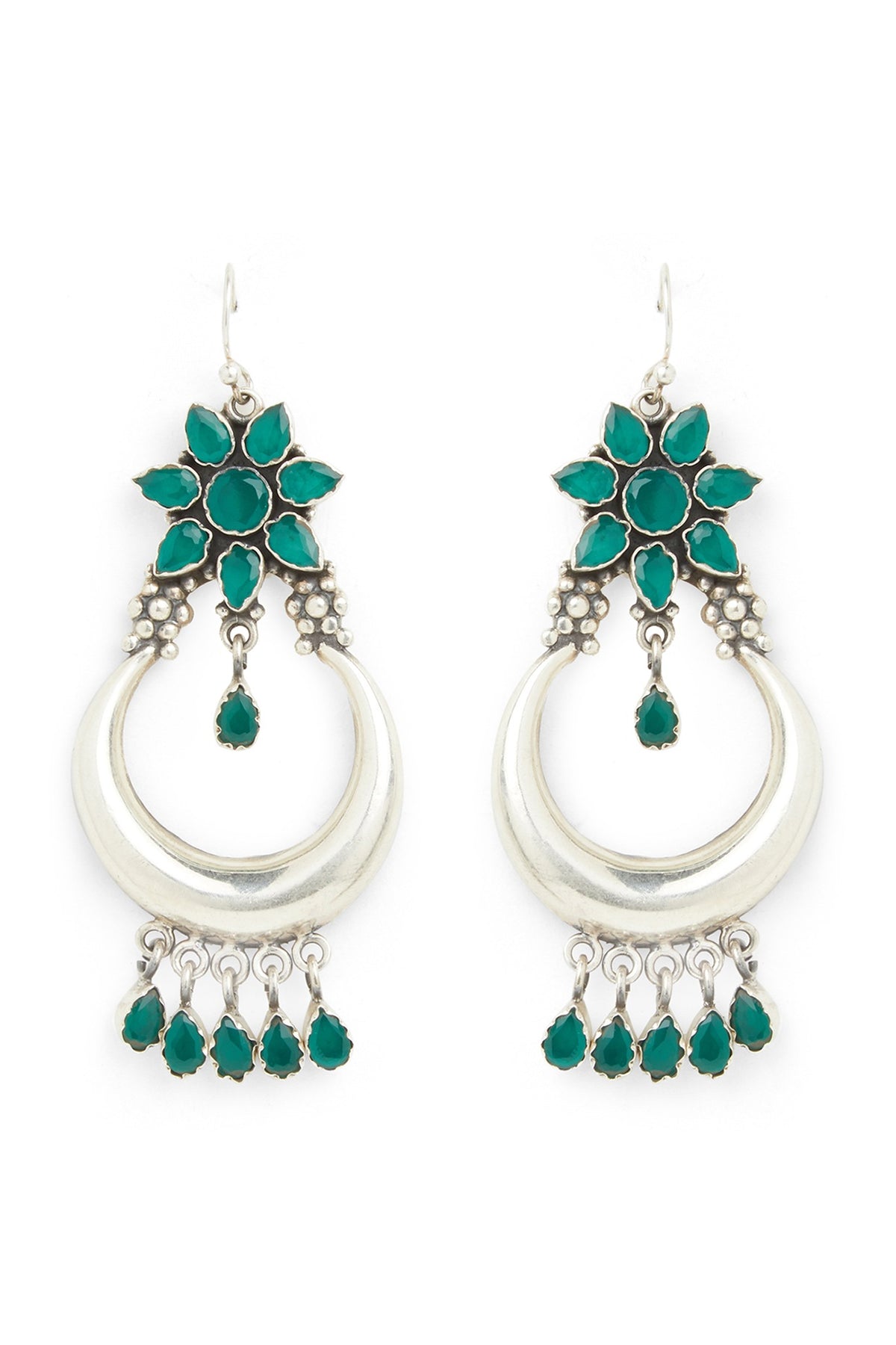 White Finish Synthetic Emerald Dangler Earrings In Sterling Silver