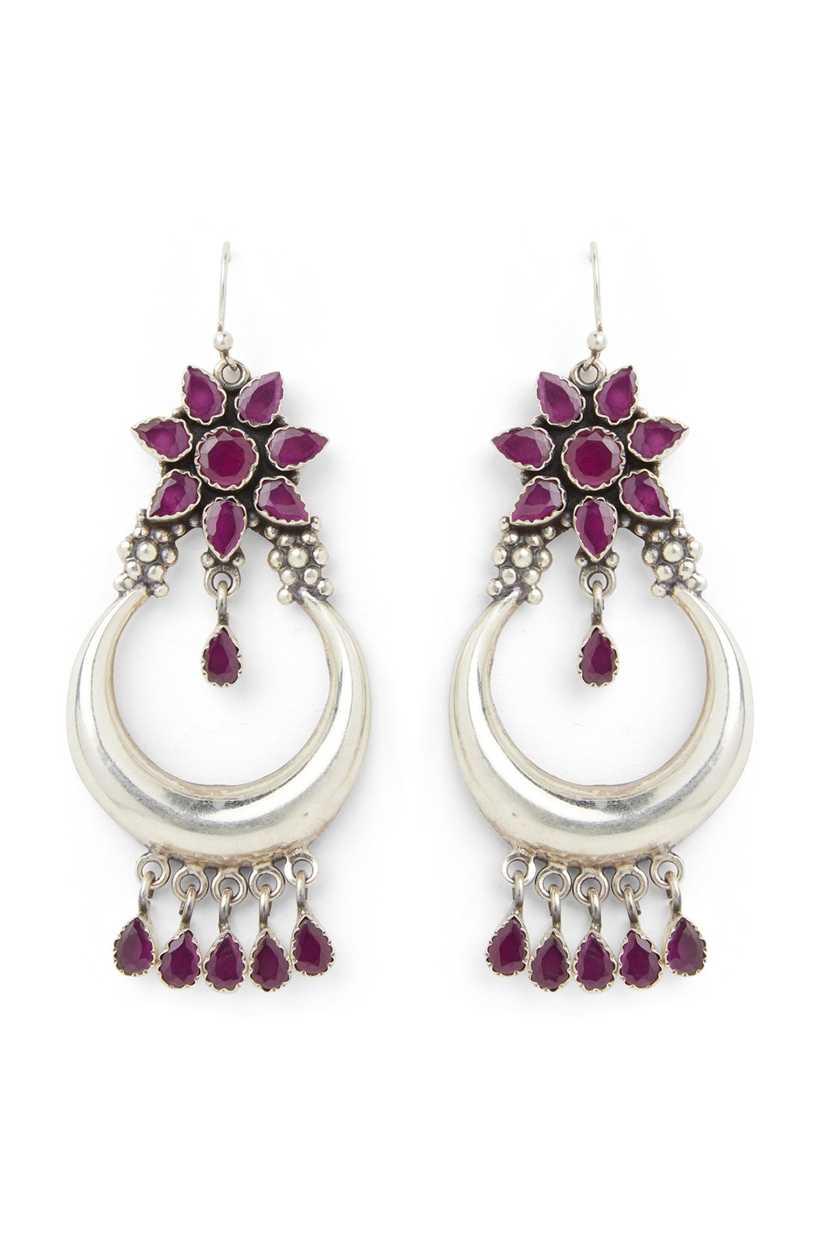 White Finish Synthetic Ruby Stud Earrings In Sterling Silver