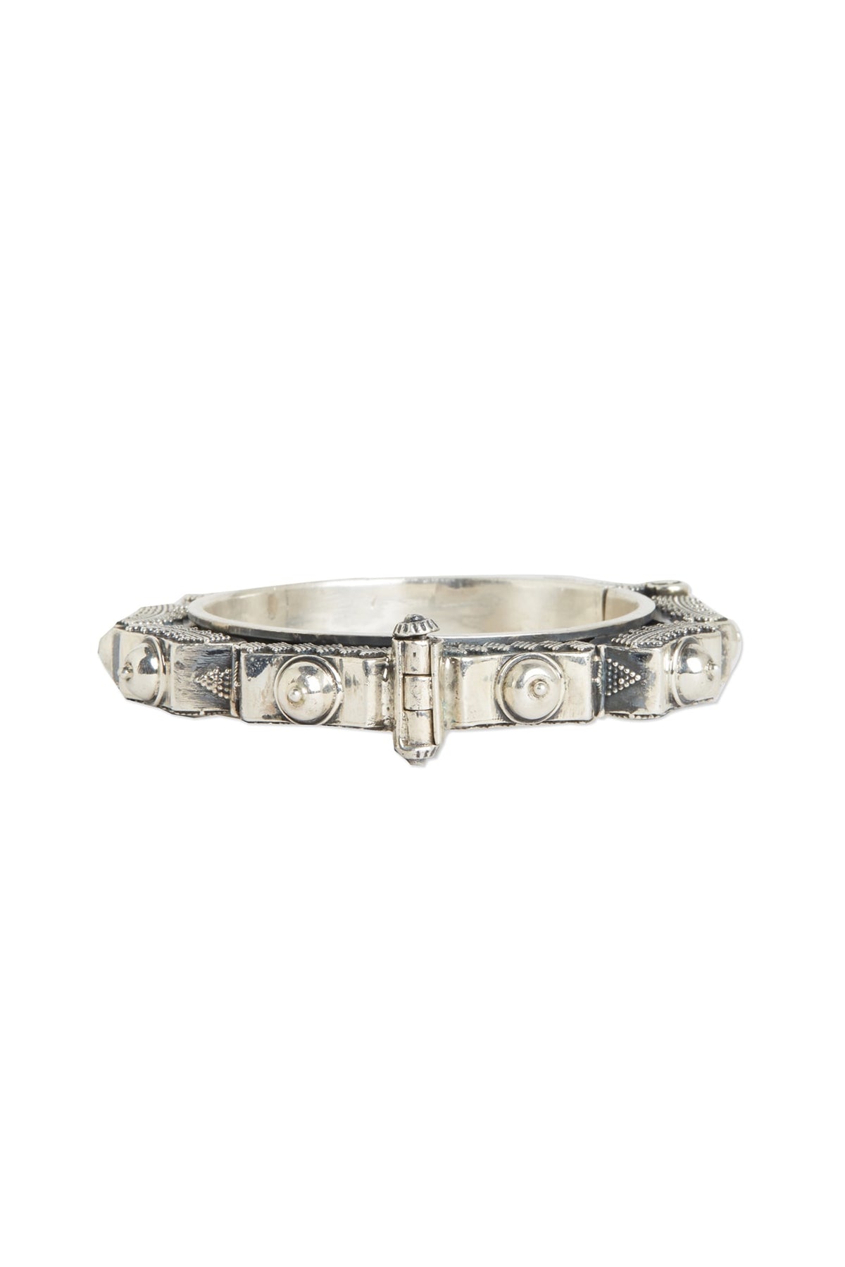 White Finish Oxidised Kada Bangle In Sterling Silver