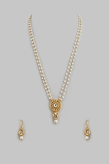 Gold Finish Kundan Polki & Pearl Pendant Mala Set