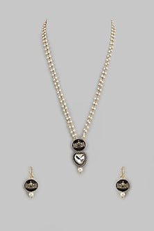 Gold Finish Kundan Polki & Pearl Pendant Mala Set