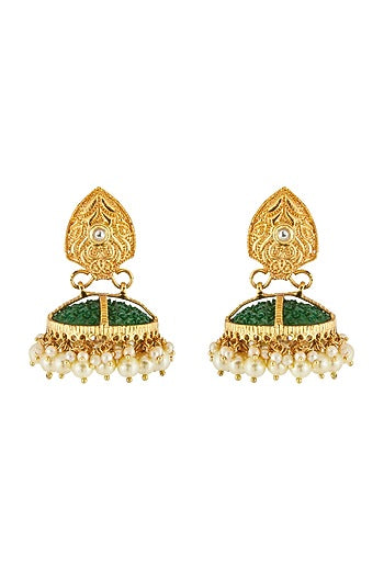 Gold Finish Pearl Jhumka Earrings