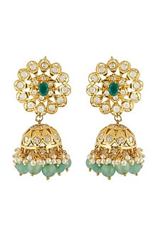 Gold Finish Emerald Jhumka Earrings