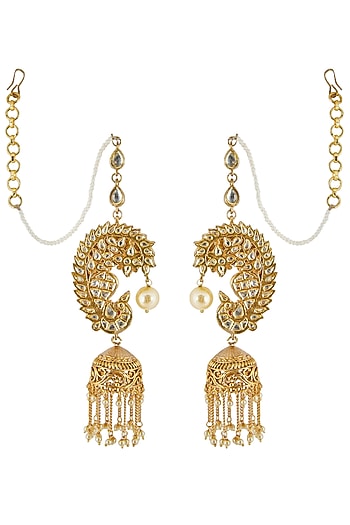 Gold Finish Kan Chain Jhumka Earrings