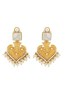 Gold Finish Pearl Stud Earrings