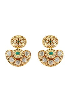 Gold Finish Kundan & Emerald Earrings