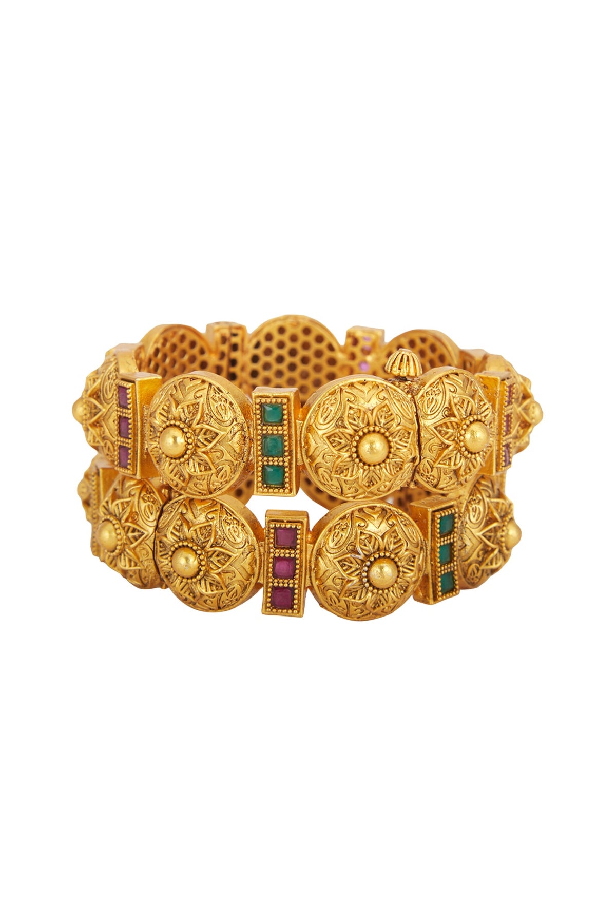 Gold Plated Red & Green Stone Bracelets