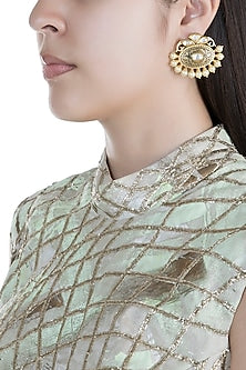 Gold Finish Kundan Antique Textured Earrings