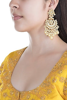 Gold Finish Pearls & Kundan Chandbali Earrings
