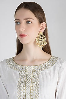 Gold Polish Kundan Chandbali Earrings