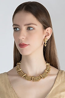 Gold Polish Ganesha Head Pieces Necklace Set