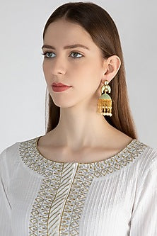 Gold Polish Enamelled Jhumka Earrings