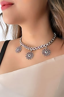 Silver Finish Ruby Stone Necklace In Sterling Silver