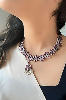 Silver Finish Ruby Stone Necklace In Sterling Silver