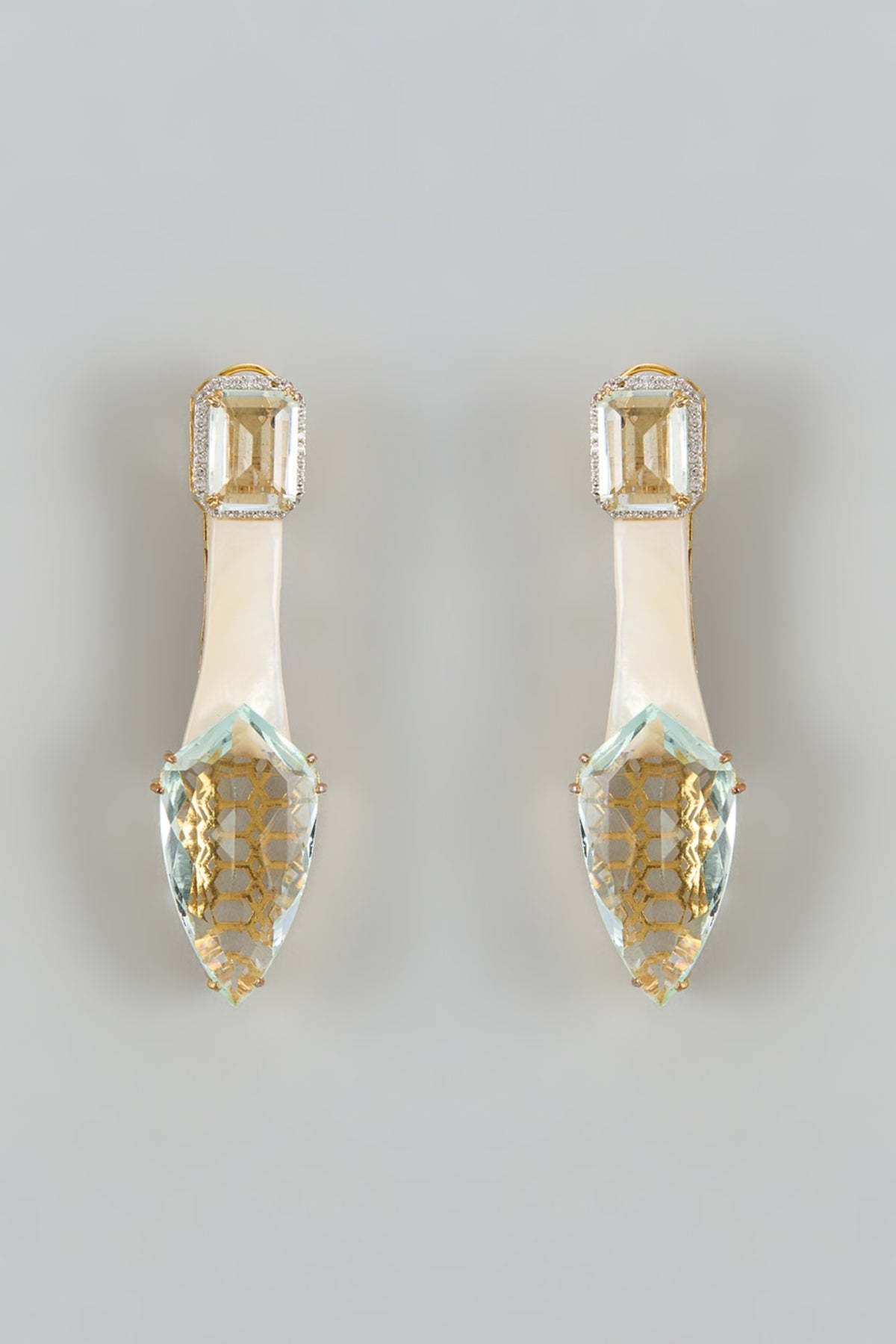 White Finish Cubic Zirconia & Mother Of Pearl Dangler Earrings