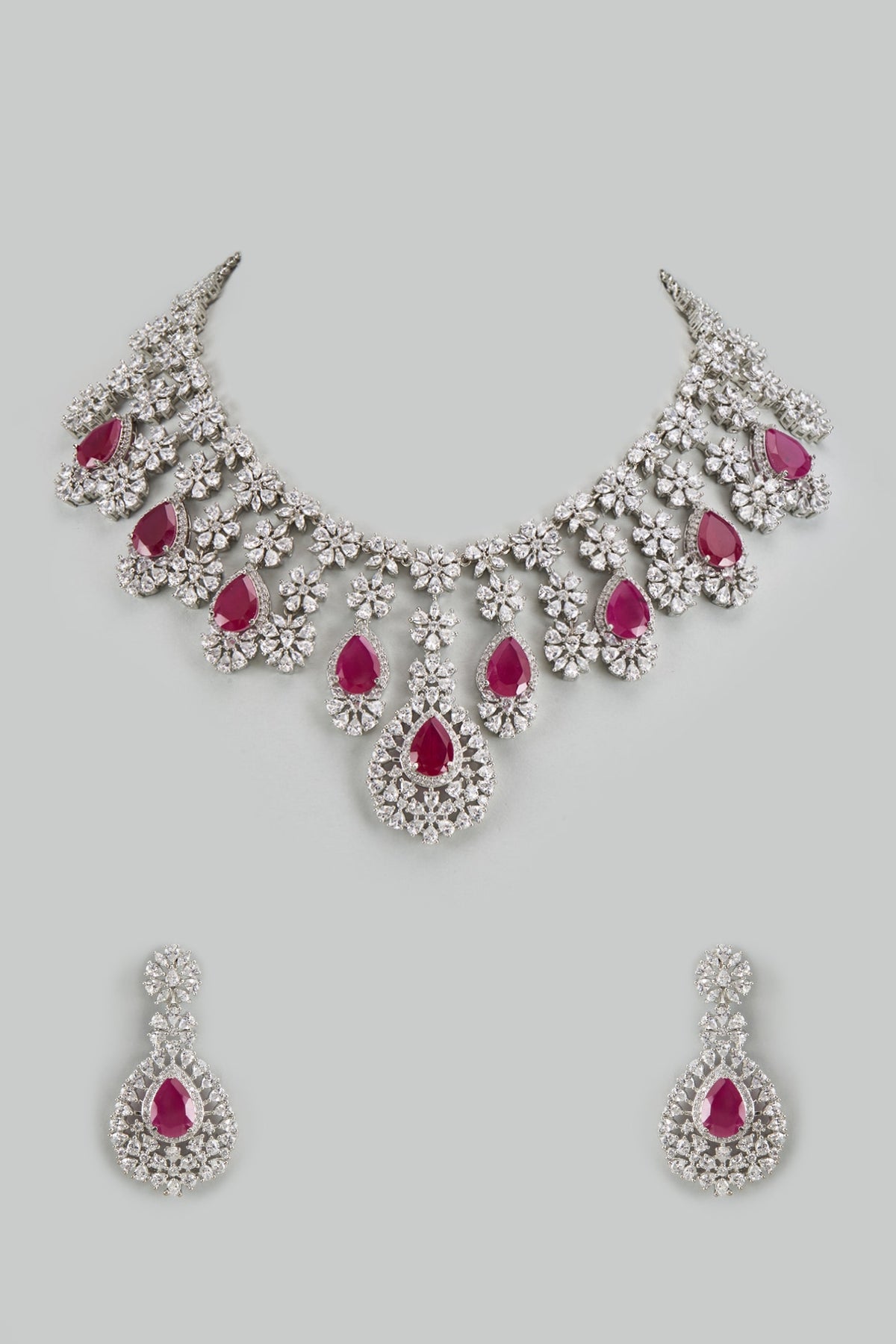 White Finish Ruby Stone & Cubic Zirconia Necklace Set