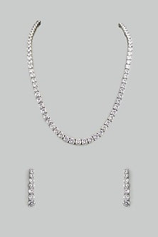 White Finish Cubic Zirconia Long Necklace Set