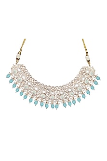 Gold Finish Mint Kundan Meenakari Choker Necklace Set