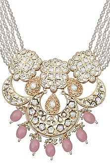 Gold Finish Kundan Polki & Beaded Meenakari Choker Necklace Set
