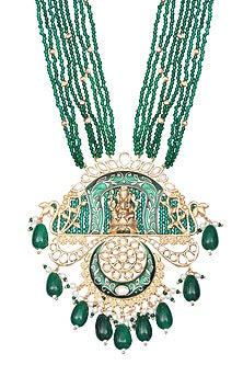 Gold Finish Beaded & Kundan Polki Meenakari Mala Set