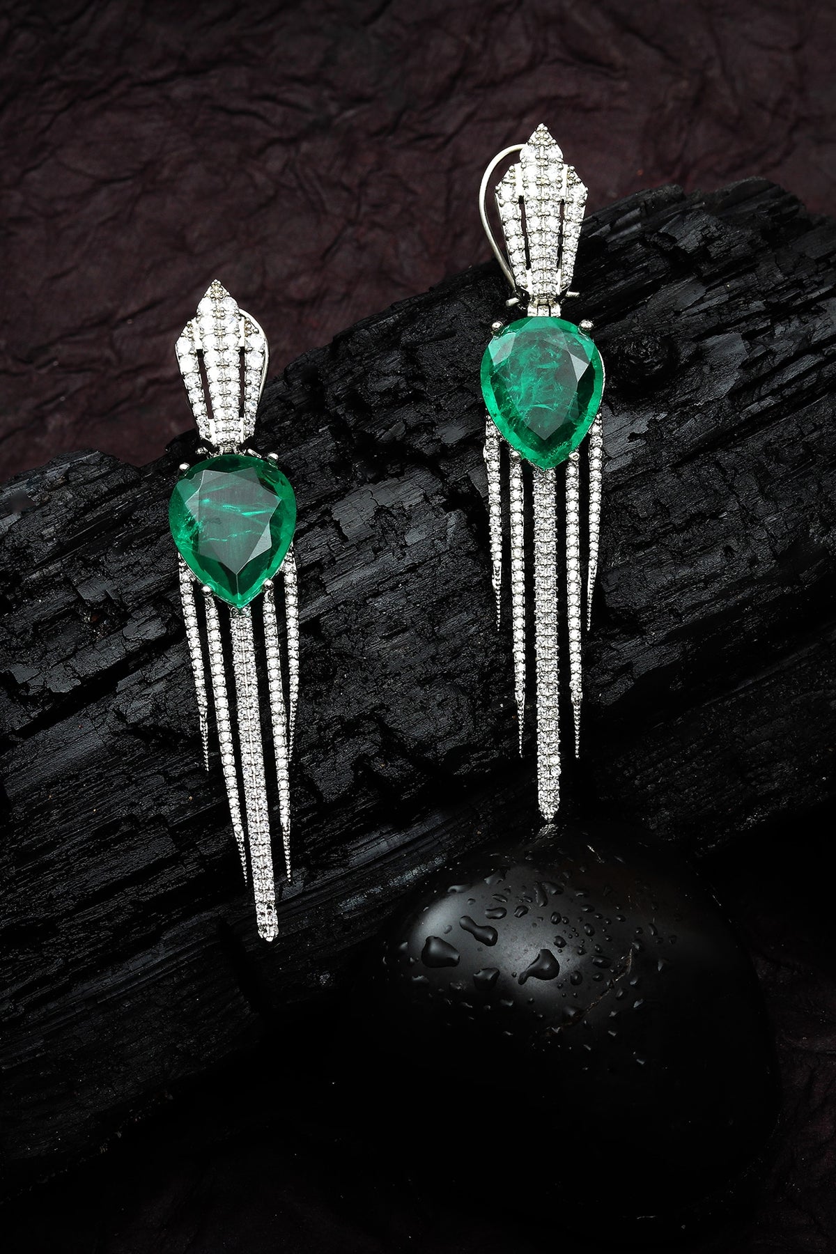 White Finish Green Doublet Stone & Cubic Zirconia Dangler Earrings