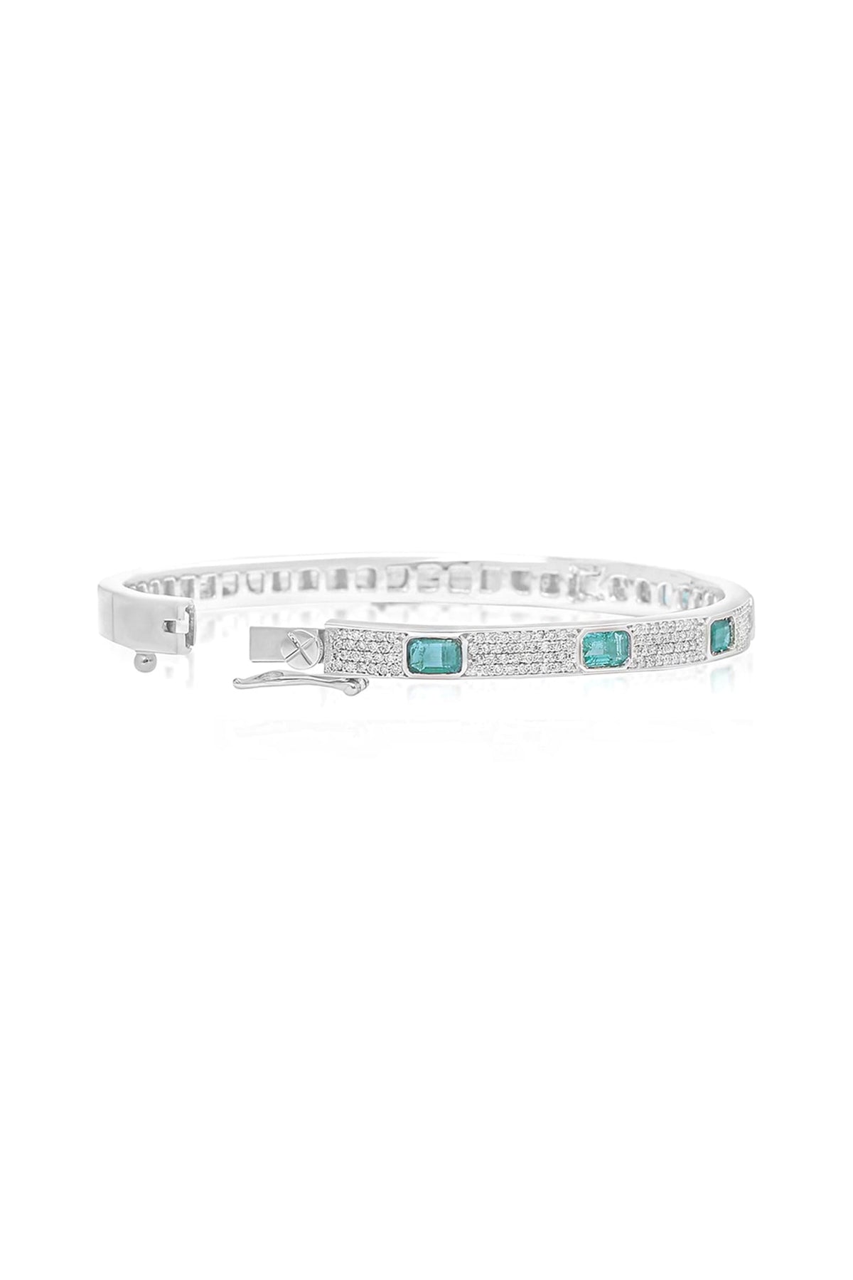 14kt White Gold Finish Diamond & Emerald Bracelet
