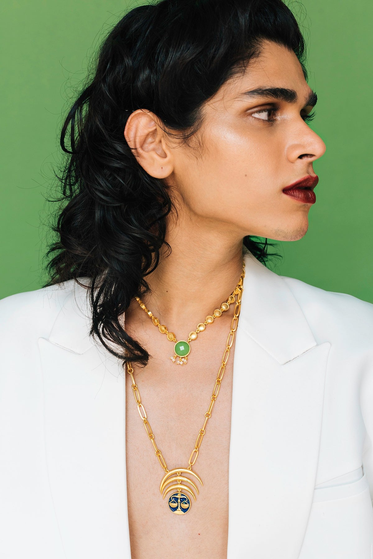 Gold Finish Layered Libra Necklace Set
