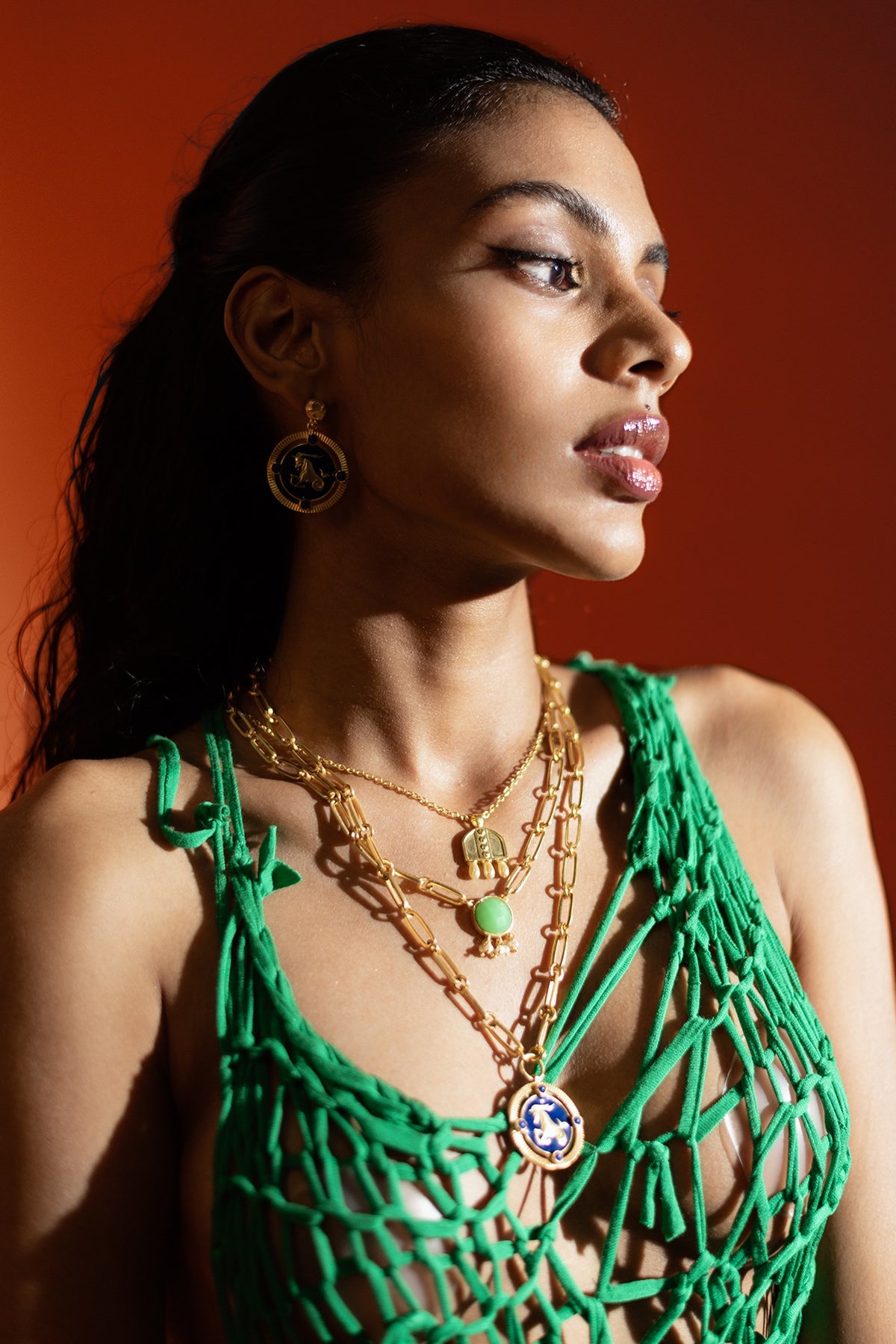 Gold Finish Layered Capricorn Necklace Set