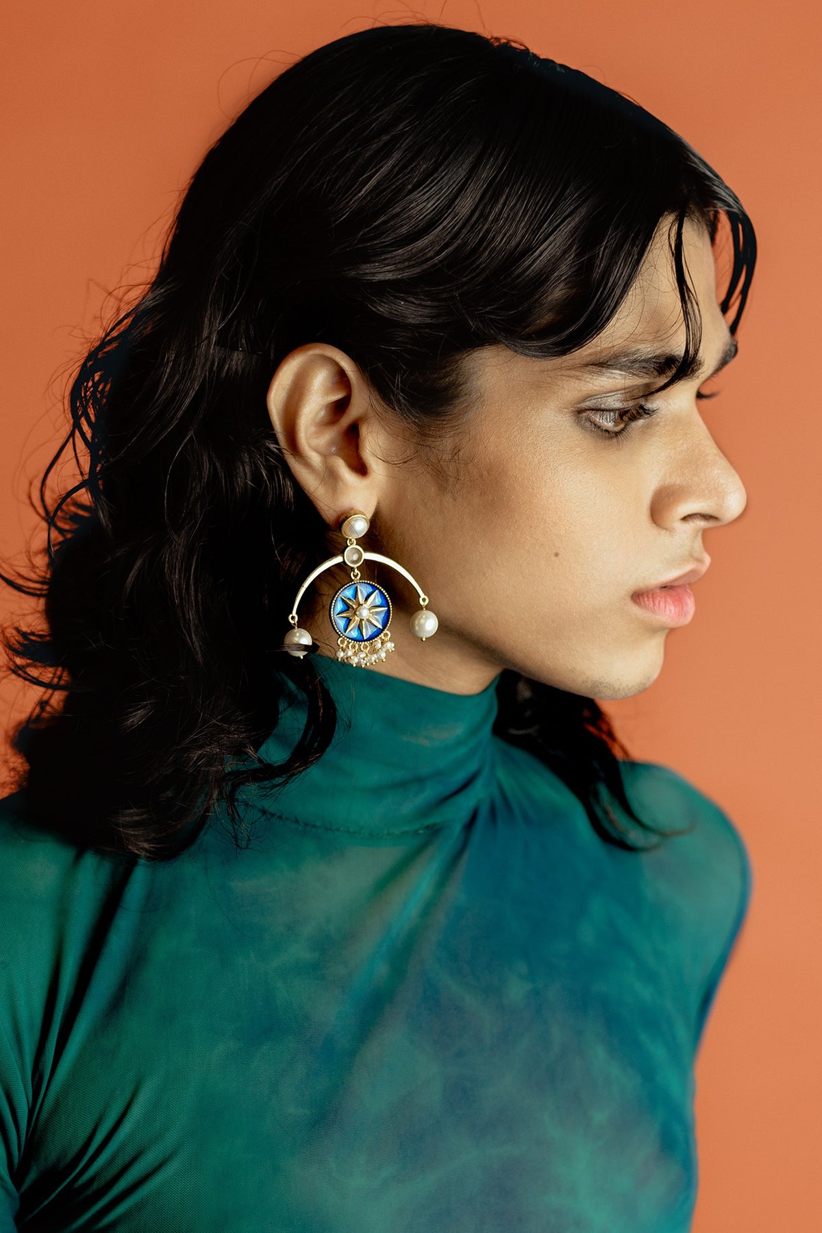Gold Finish Pearl Arc Earrings