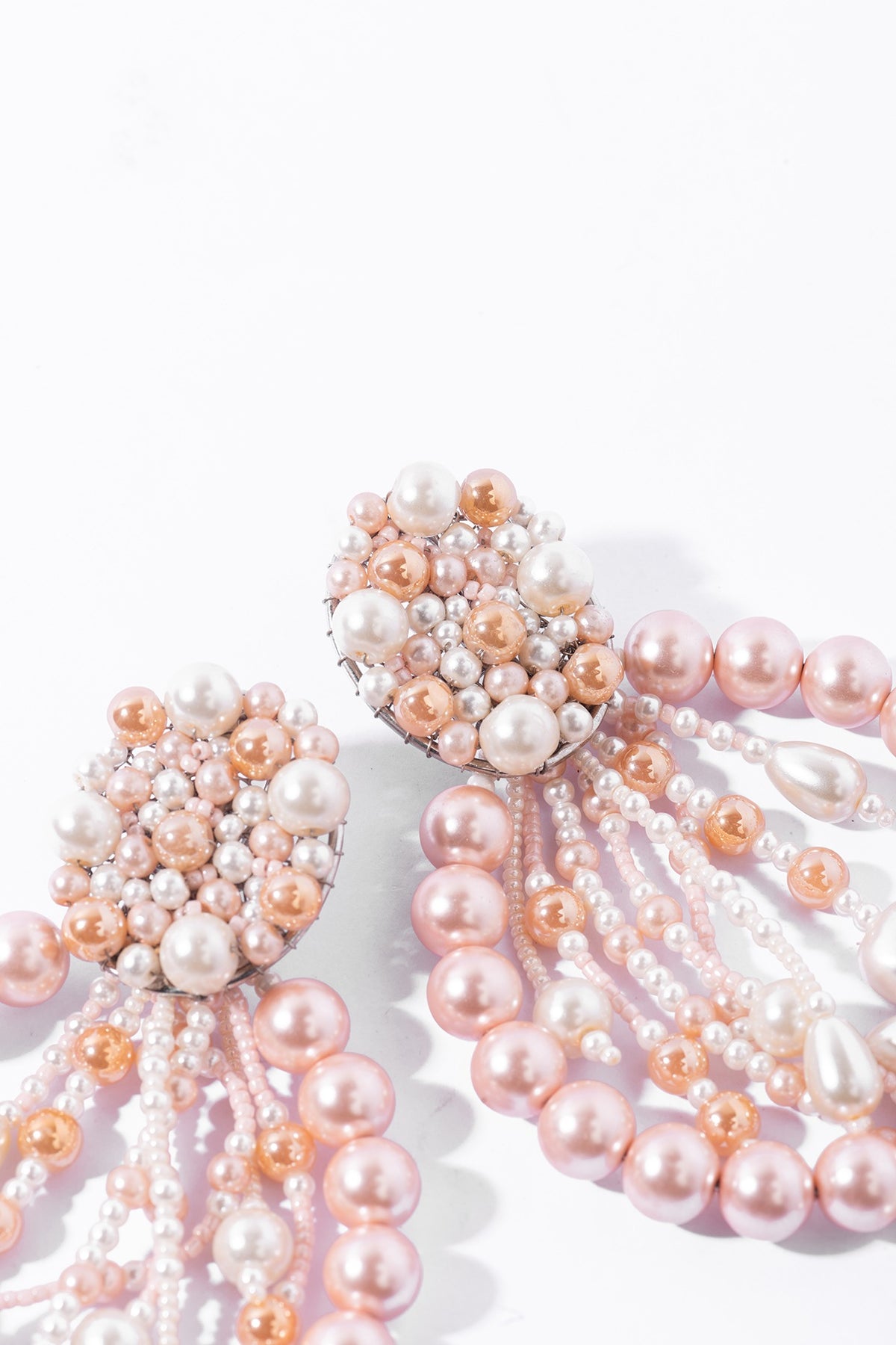 Pink Pearl Cluster Drop Earrings