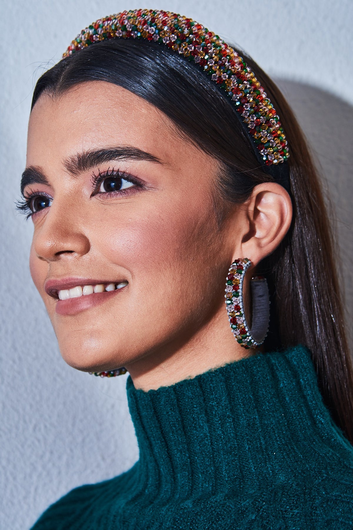 Multi-Colored Crystal Hoop Earrings