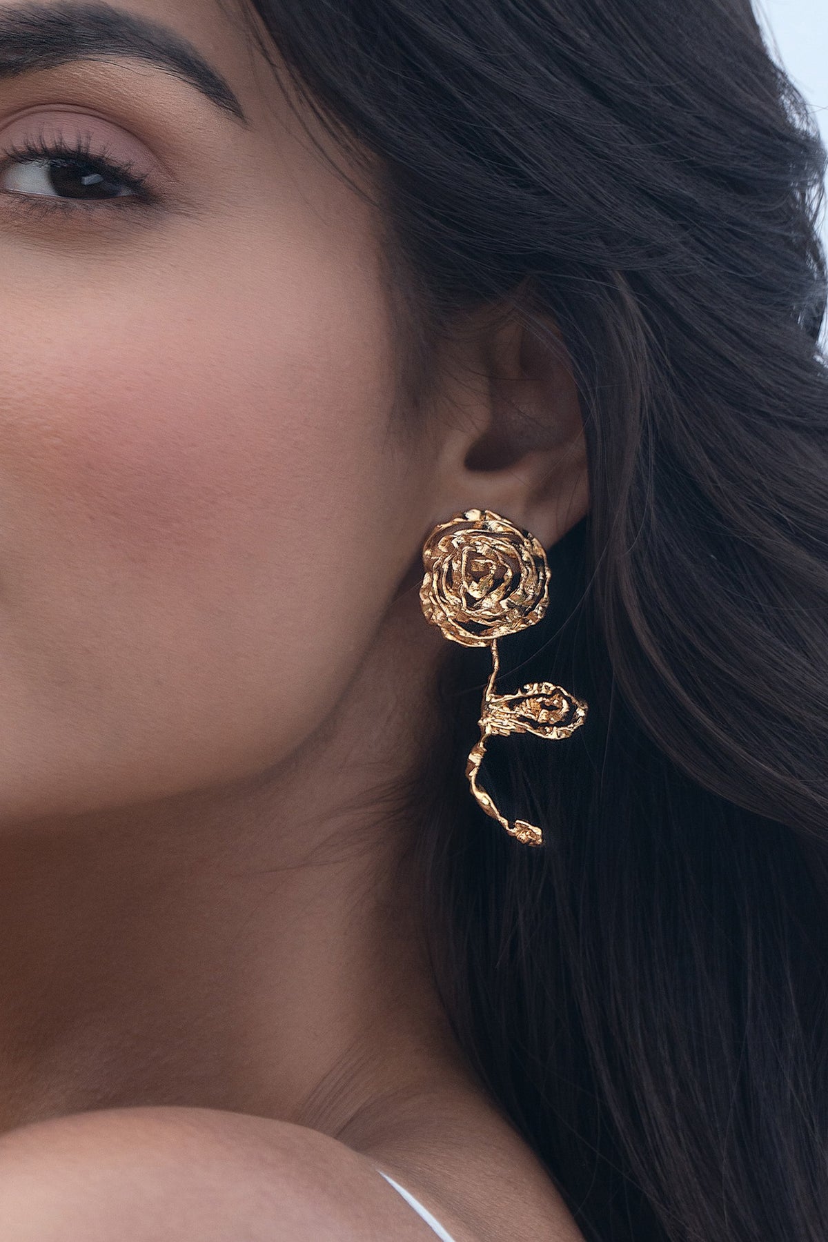 Gold Plated Brass Rose Stud Earrings