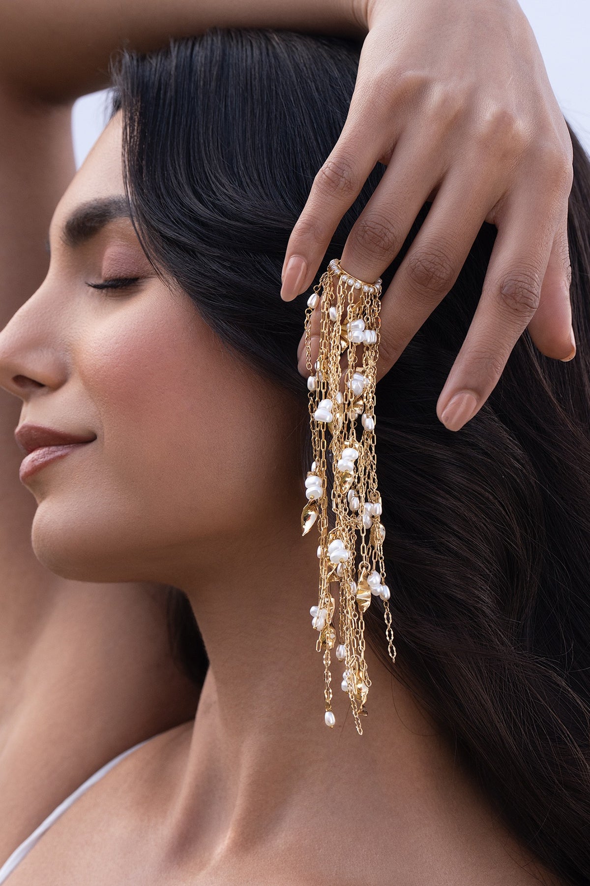 Gold Plated Faux Pearl Stack Dangler Earrings