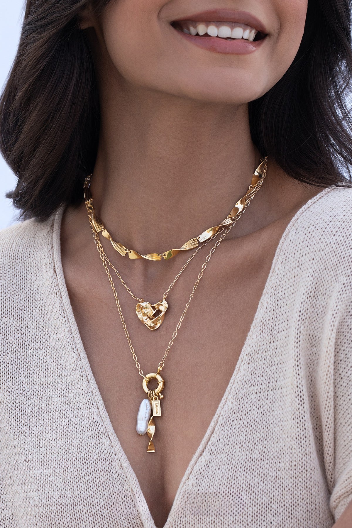 Gold Plated Brass Layered Necklace