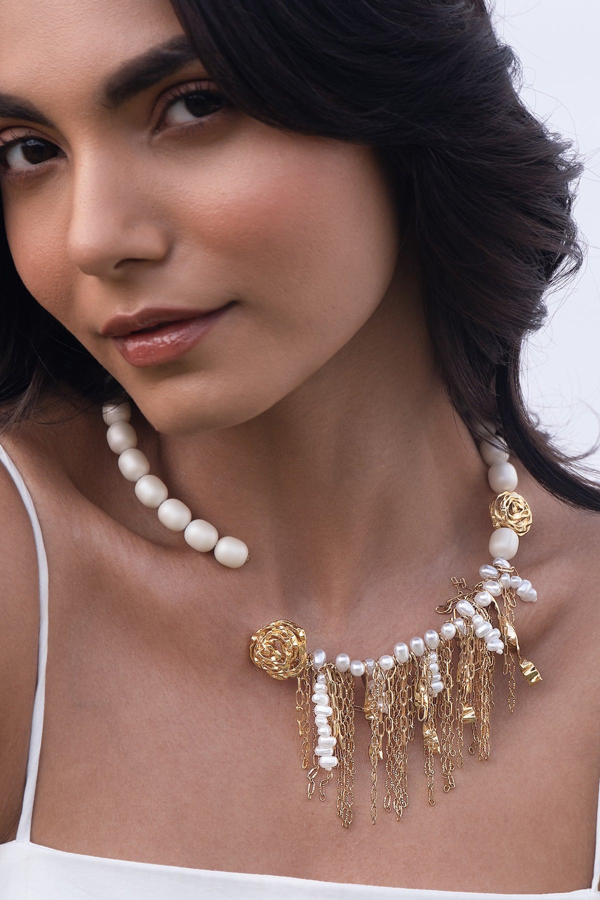 Gold Plated Pearl Collar Necklace