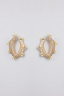 Antique Gold Plated Faux Pearl & Motif Twisted Earrings