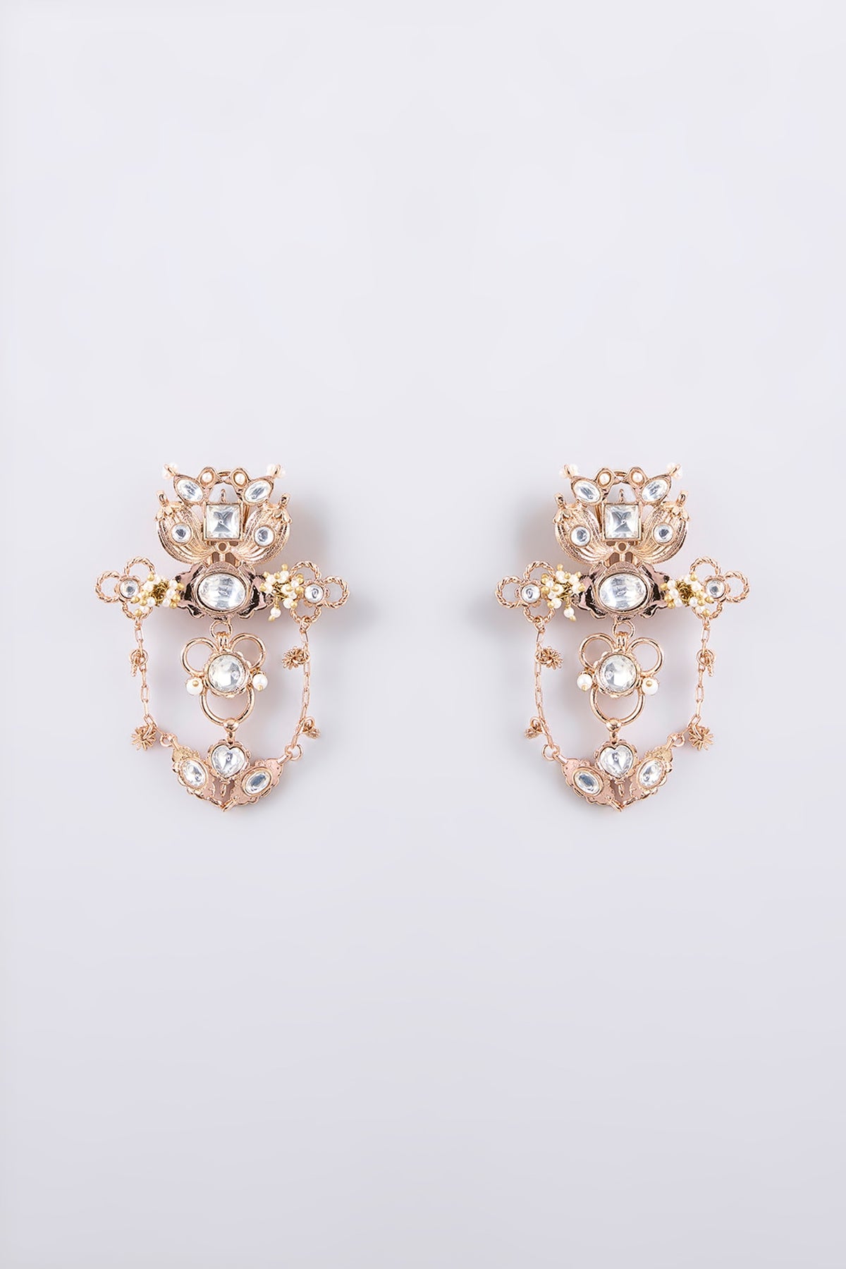 Gold Finish Kundan Polki Dangler Earrings