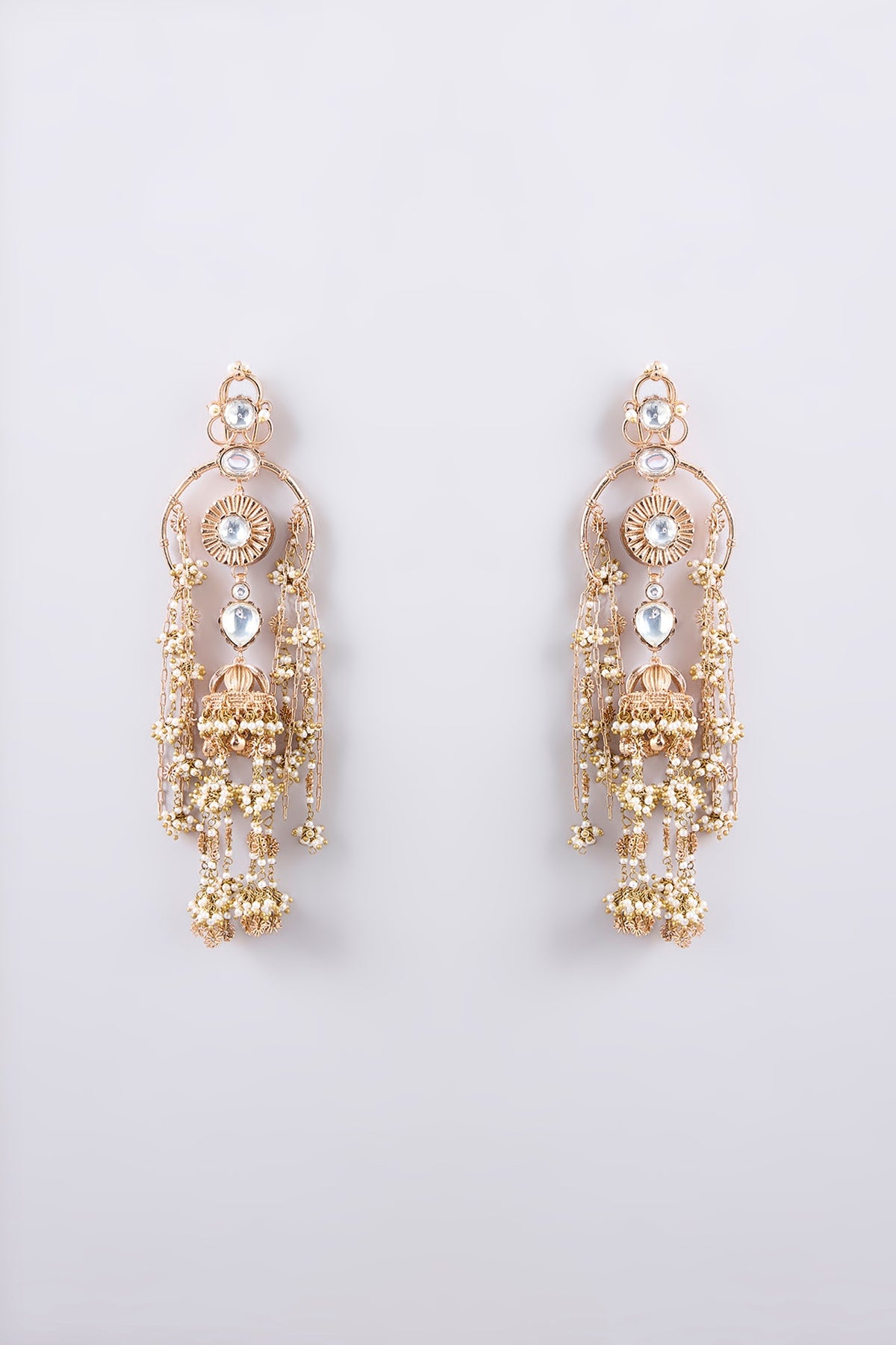 Gold Finish Kundan Polki Dangler Earrings