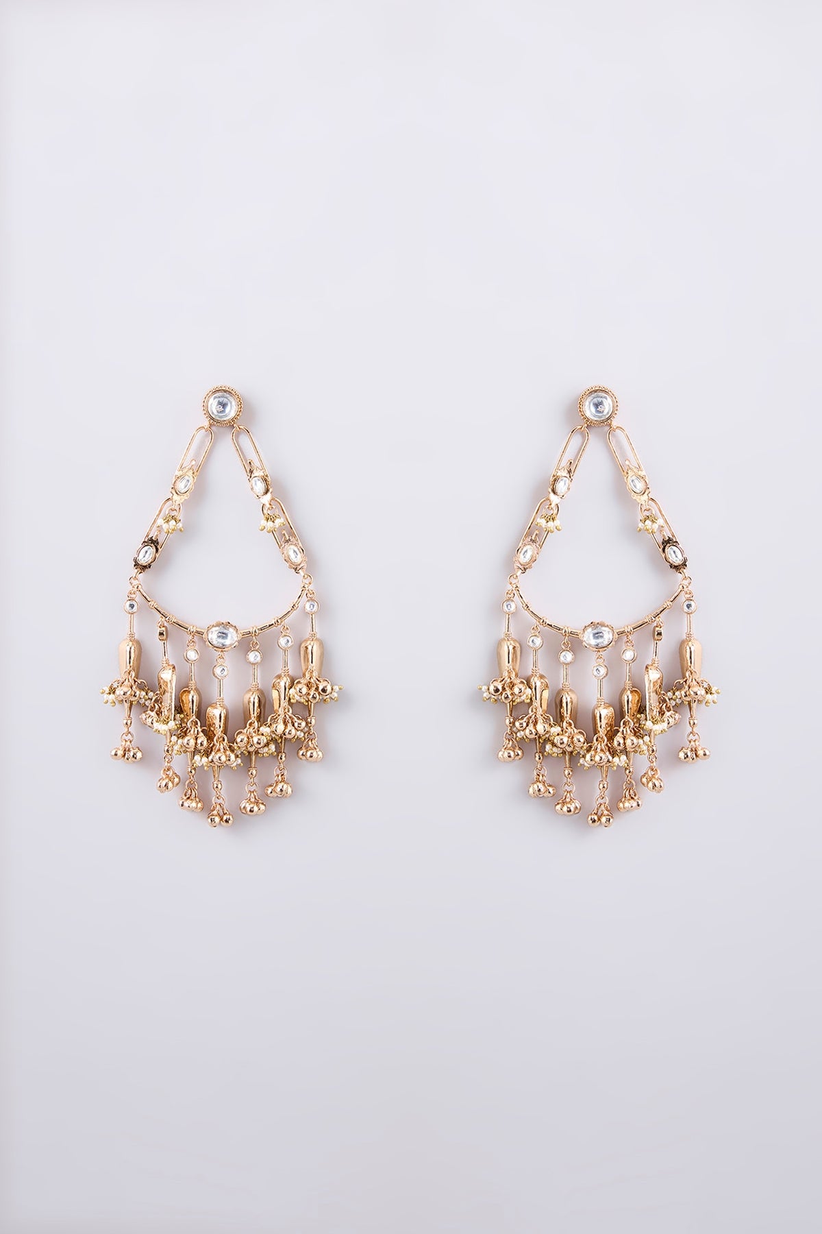 Gold Finish Kundan Polki Chandbali Earrings