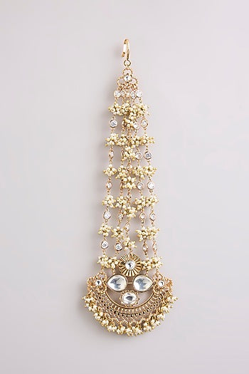 Gold Finish Seed Pearl & Stone Maangtikka