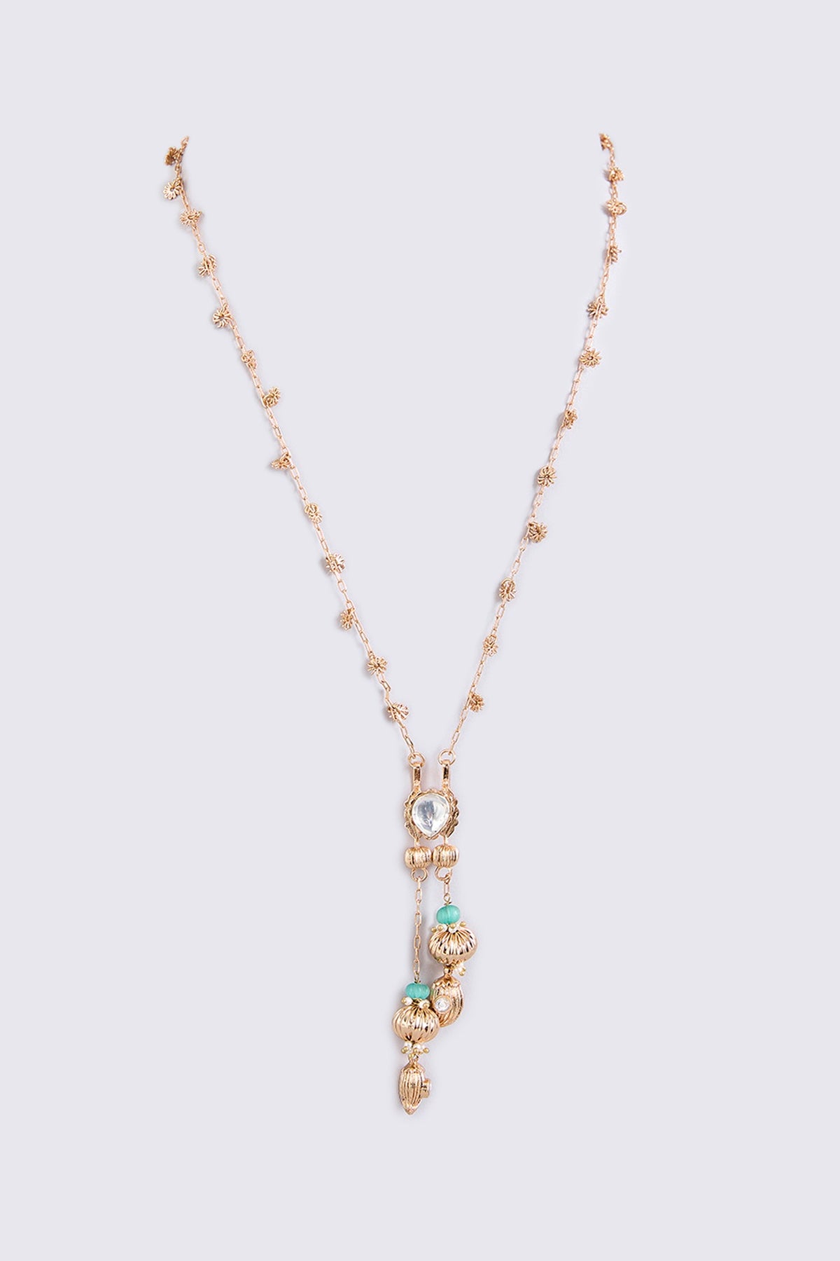 Gold Finish Kundan Polki & Blue Stone Necklace