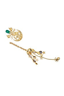 Gold Plated Faux Pearl & Mirror Work Detachable Dangler Earrings