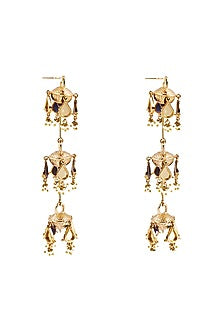 Gold Plated Faux Pearl & Mirror Work Dangler Earrings