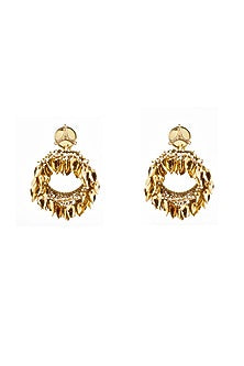 Gold Plated Faux Pearl & Mirror Work Chandbali Earrings