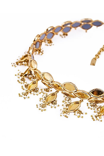 Gold Plated Faux Pearl & Mirror Work Hasli Necklace