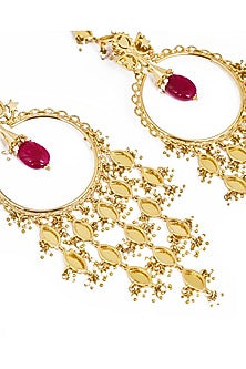 Gold Plated Faux Pearl & Mirror Work Chandbali Earrings